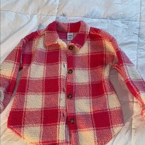 Carter’s Pink and White Plaid Button Down Fuzzy Shirt Shacket Size 4 Girls